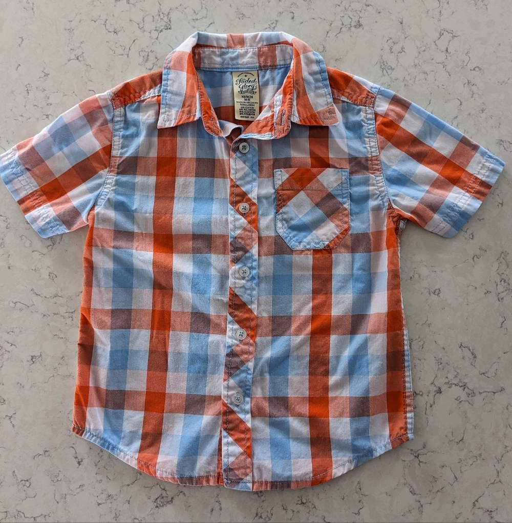 Faded Glory-Orange and Blue Plaid Button Down Shirt